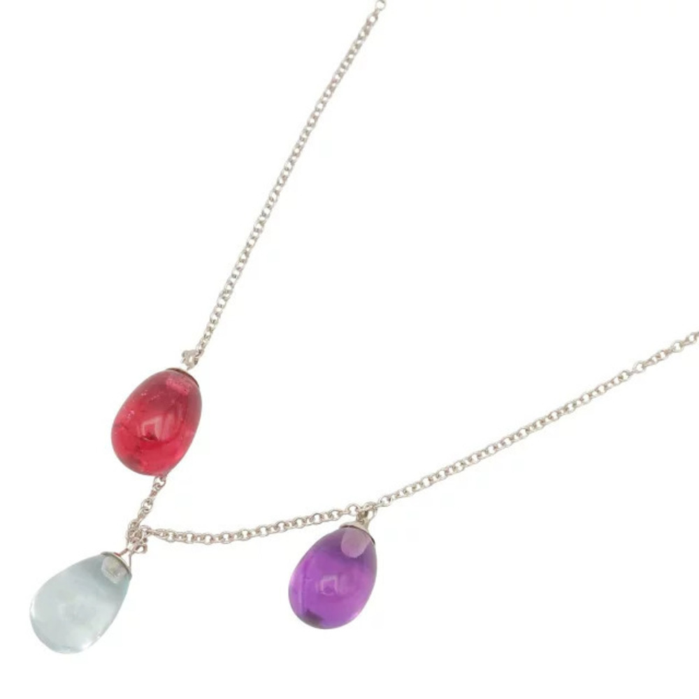 Tiffany Co Amethyst Aquamarine Tourmaline Rainbow Drop Necklace White Gold